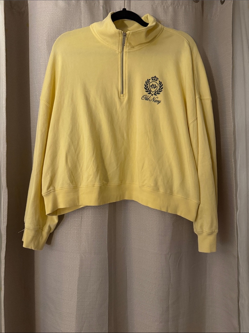 Old Navy Yellow Half-Zip Cropped Sweatshirt with Embroidered Crest